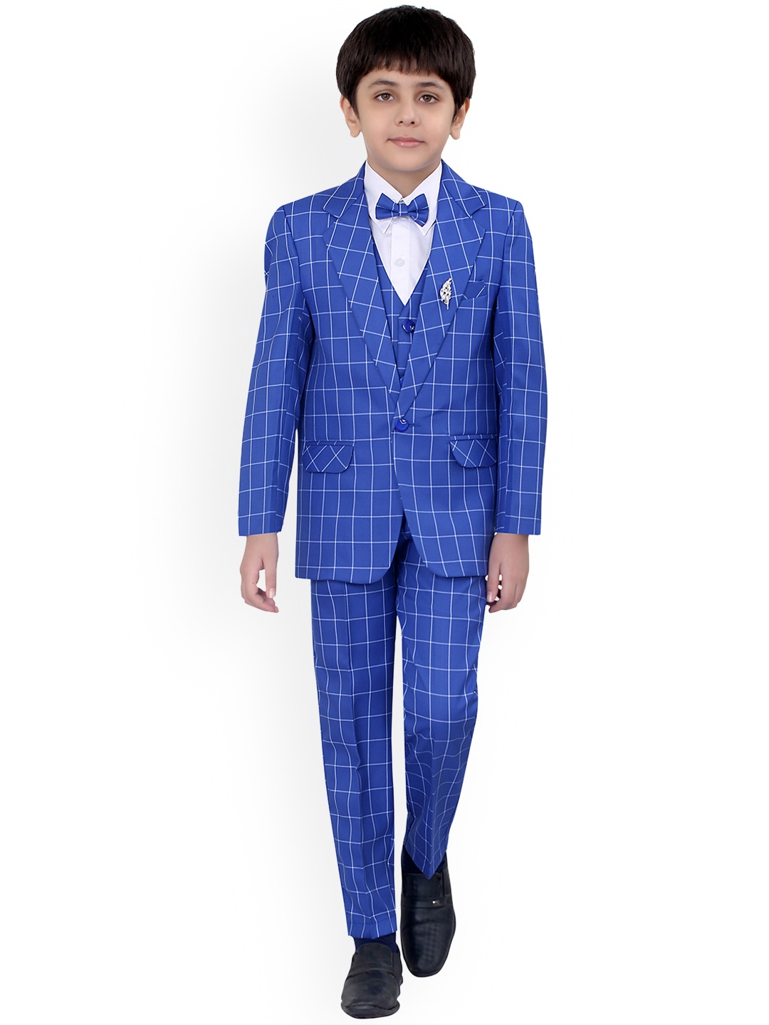 

Jeetethnics Boys Blue & White Checked Party Suits