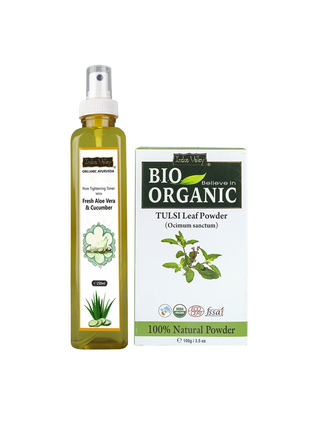 

Indus Valley Bio Organic Tulsi Powder & Ayurveda Fresh Aloe Vera & Cucumber Toner, Green