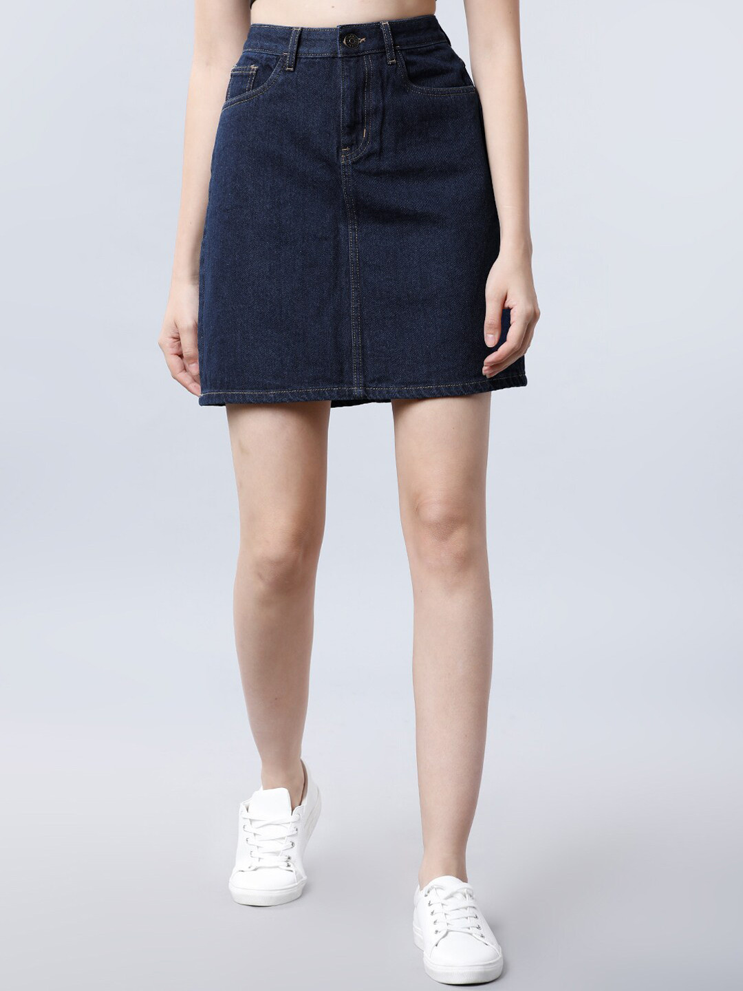 

Tokyo Talkies Navy Blue A-Line Pure Cotton Skirt