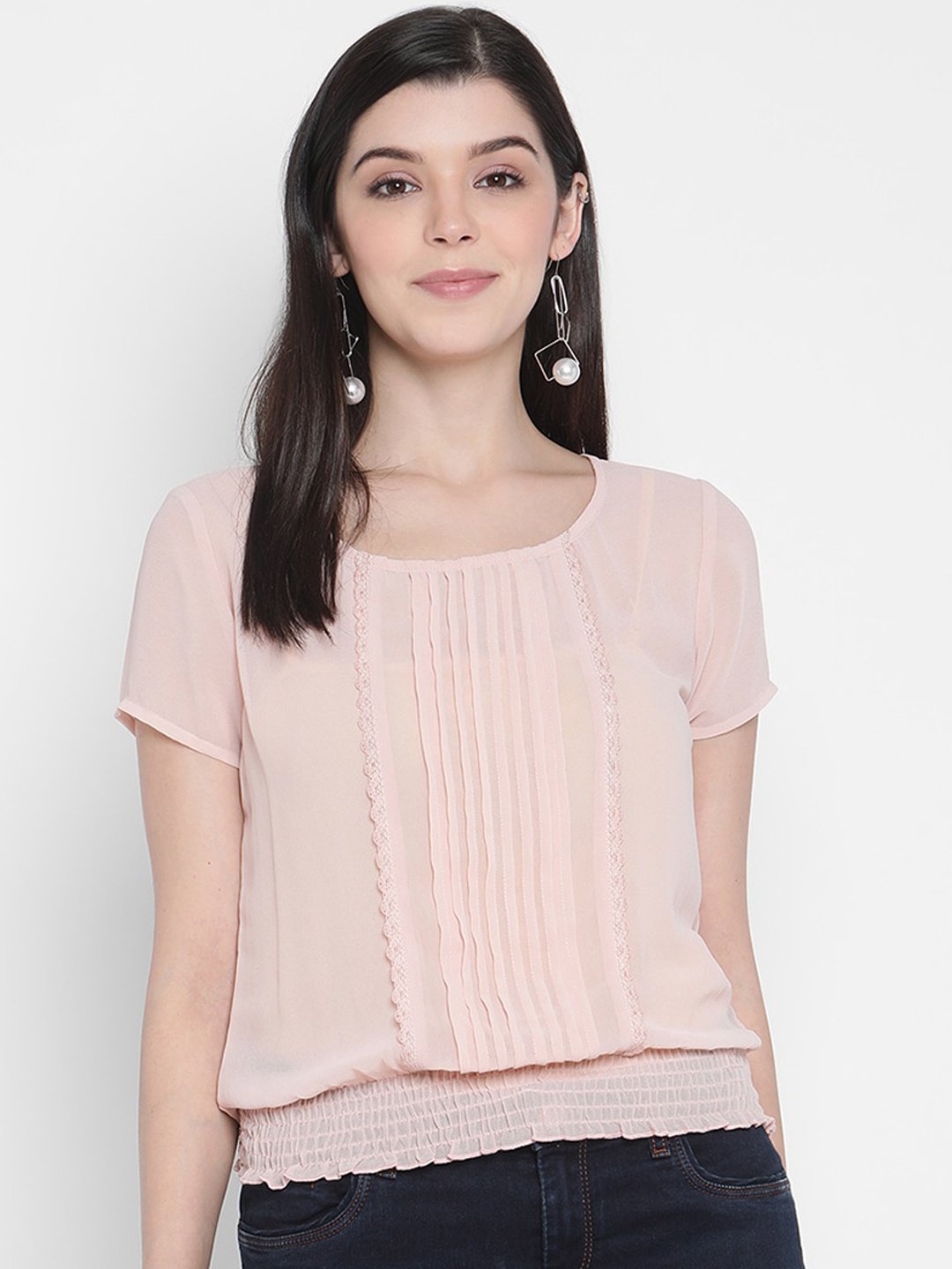 

Porsorte Women Peach-Coloured Solid Blouson Top