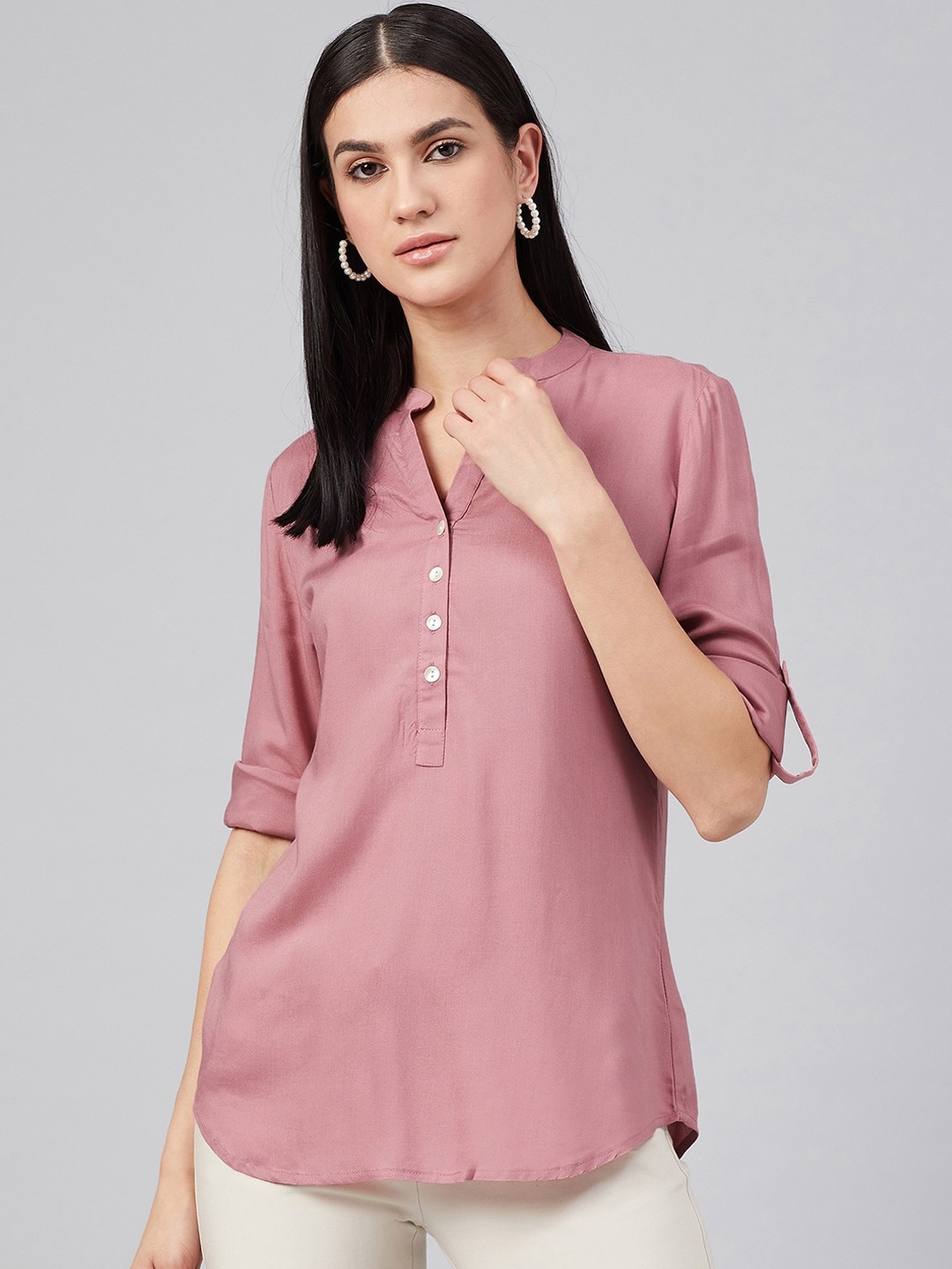 

RARE Women Pink Solid Shirt Style Top