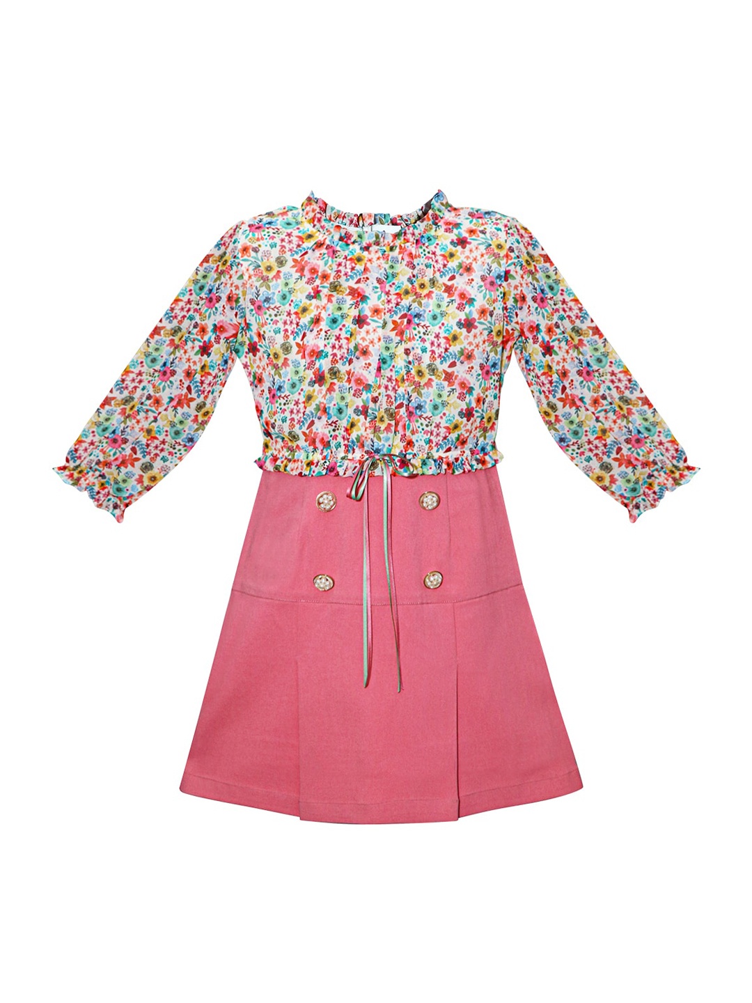 

Daffodils GIRLS WEAR Girls Pink & Green Floral Printed A-Line Dress