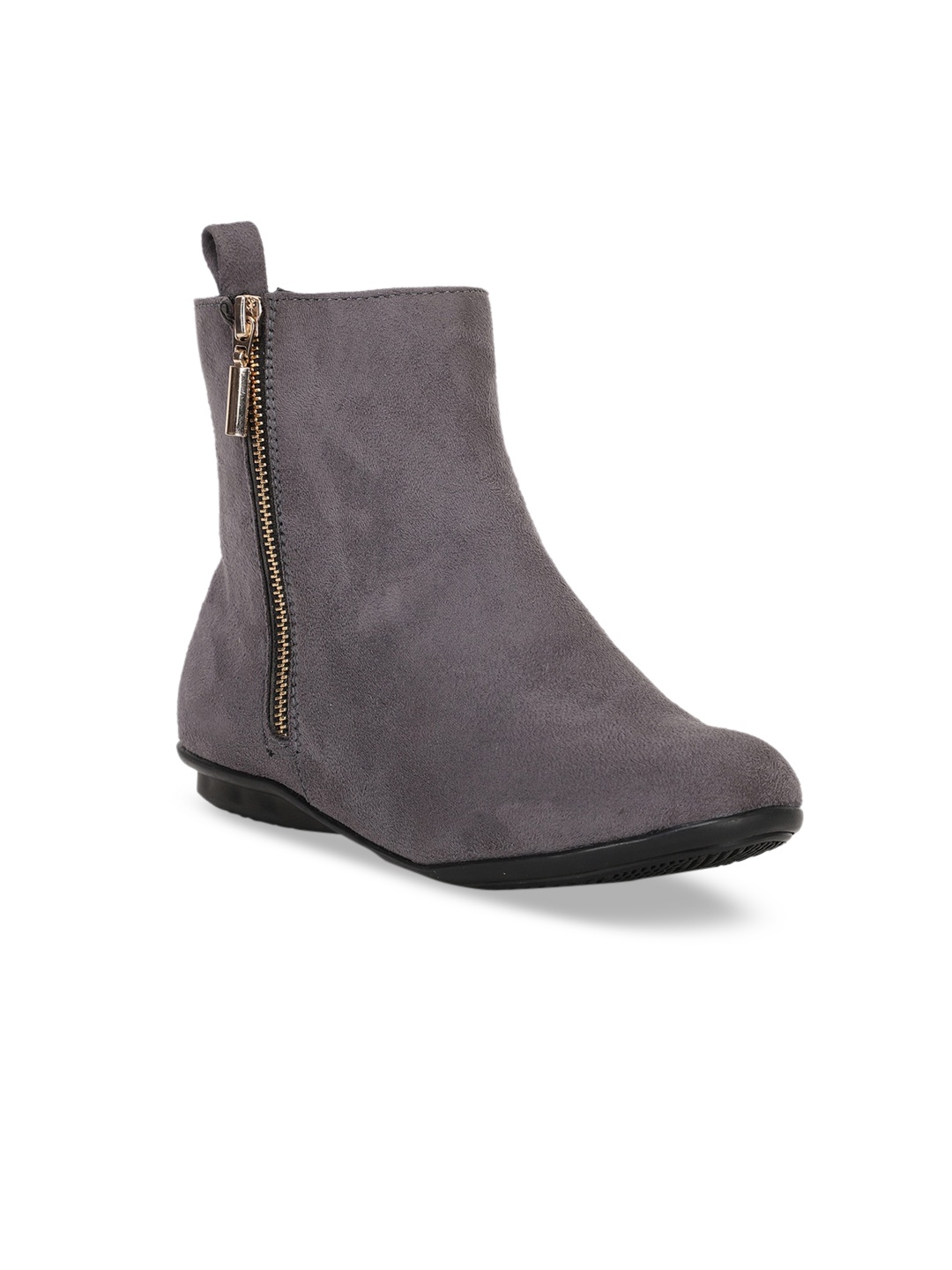 

Bruno Manetti Women Grey Solid Suede Mid-Top Flat Boots
