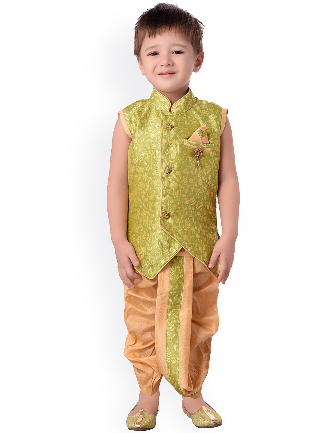 

Jeetethnics Boys Green & Beige Woven Design Kurta with Dhoti Pants