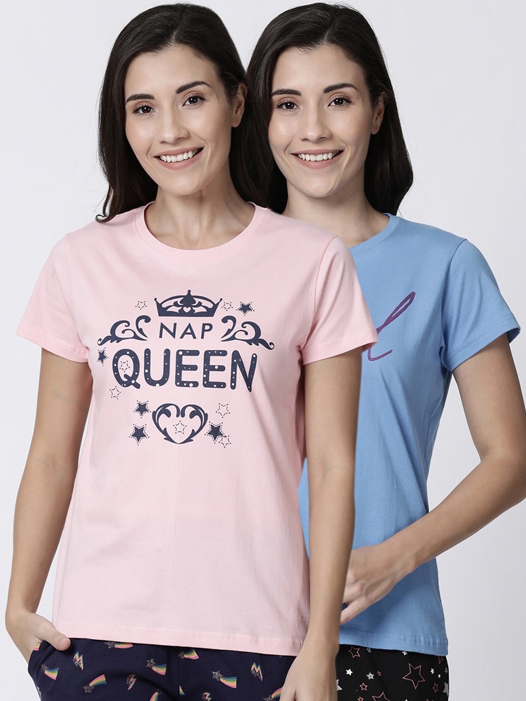

Kryptic Women Pack Of 2 Printed Lounge T-Shirts, Blue