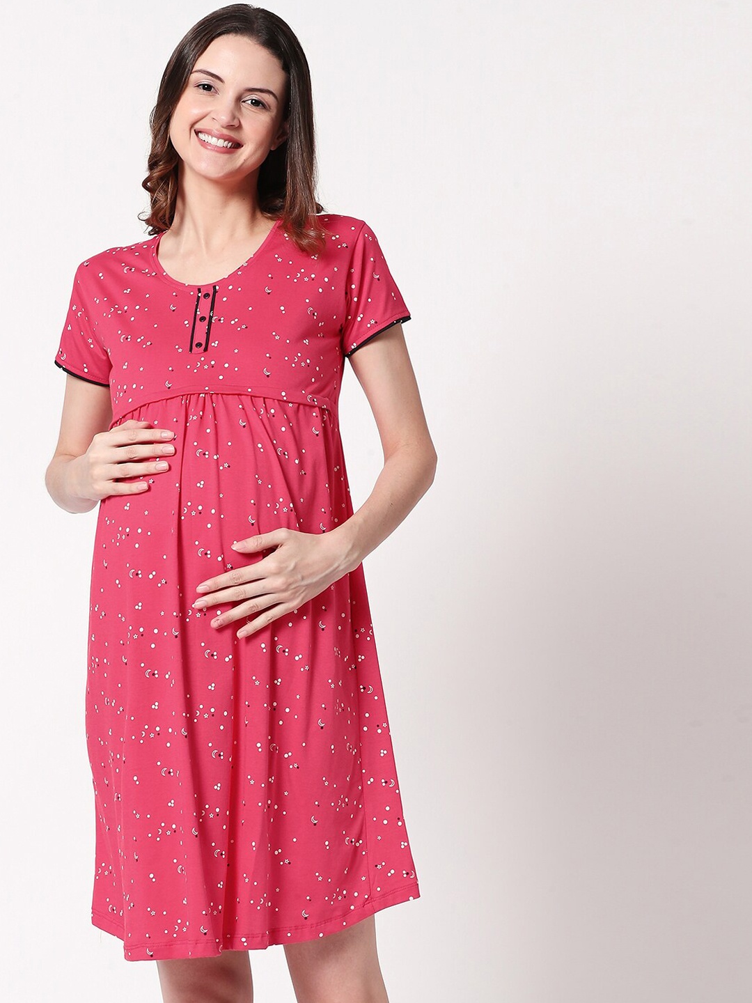 

Zeyo Women Red Printed Feeding Maternity & Feeding Dress