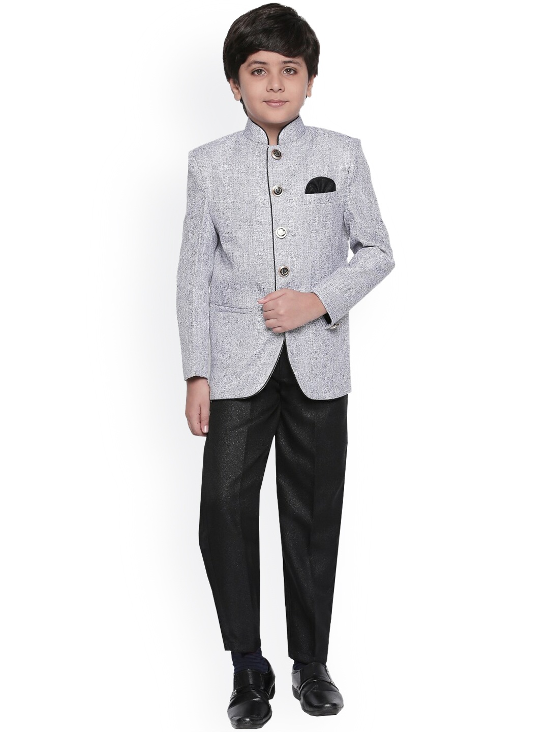 Jeetethnics Boys Grey & Black Solid Party Suit