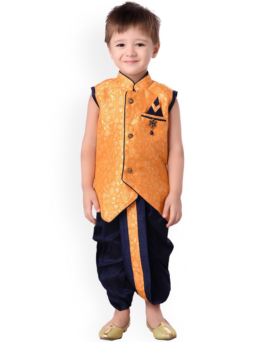 

Jeetethnics Boys Orange & Black Self Design Kurta with Dhoti Pants