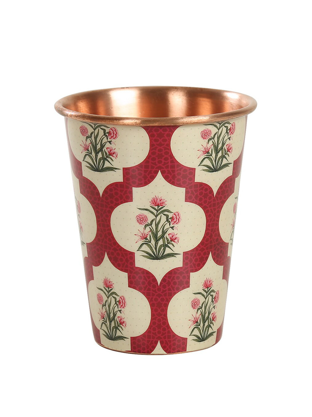 

India Circus by Krsnaa Mehta Maroon & Beige Poppy Flower Scarlet Copper Tumbler