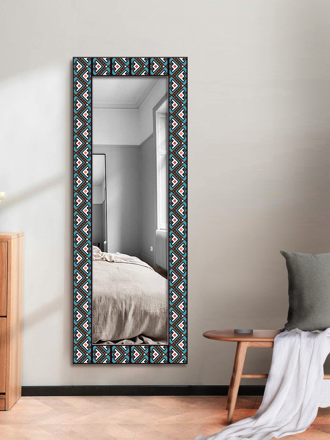 

999Store Blue & Brown Printed MDF Wall Mirror