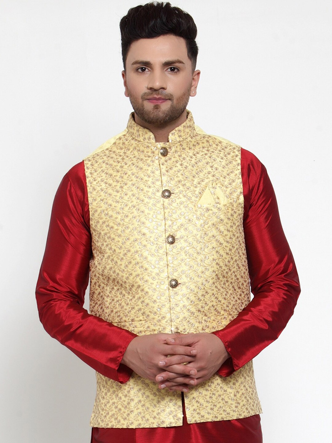 Jompers Men Yellow Embellished Nehru Jacket