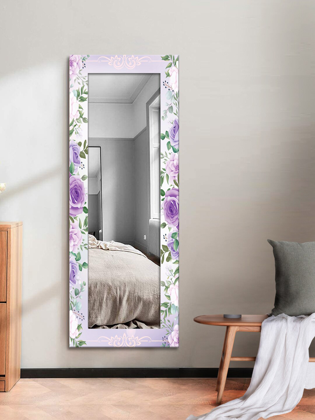 

999Store Purple & White Printed MDF Wall Mirror