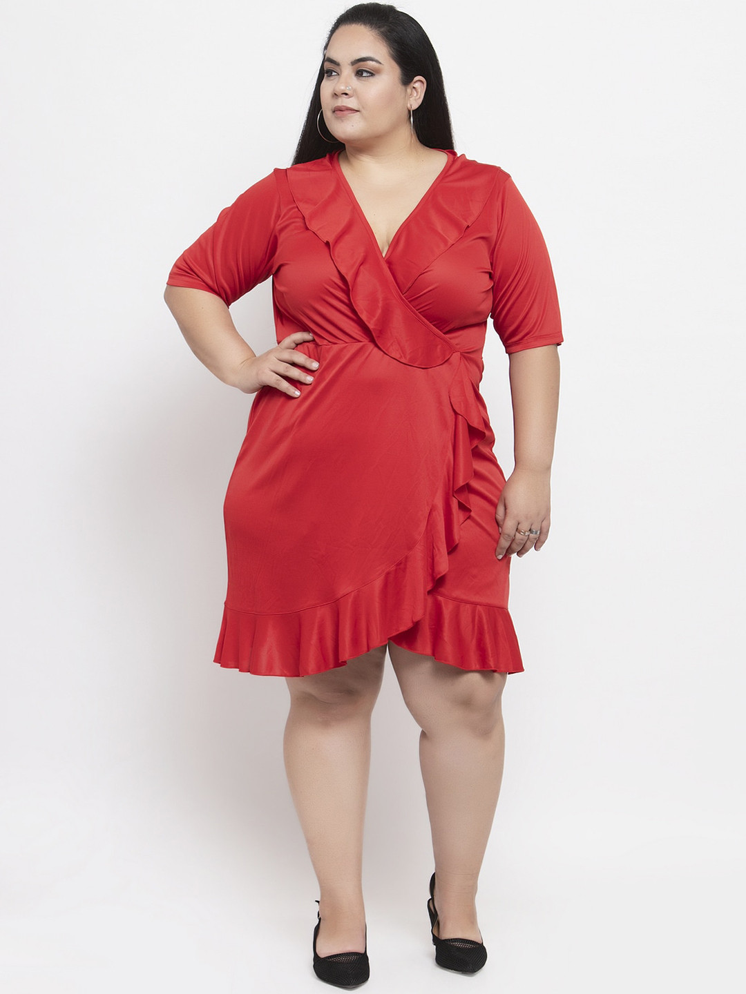 

Flambeur Women Red Solid Hosiery Wrap Dress