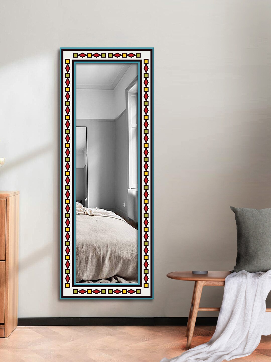 

999Store White & Blue Framed Wall Mirror