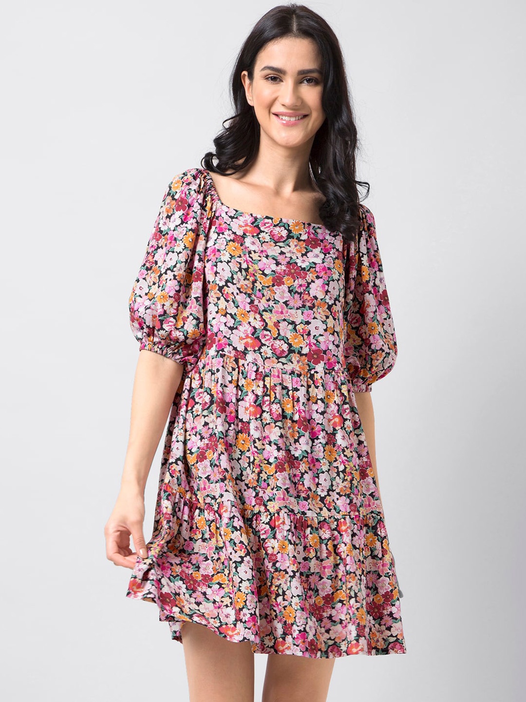 

FabAlley Multicoloured Floral Printed Fit and Flare Dress, Multi