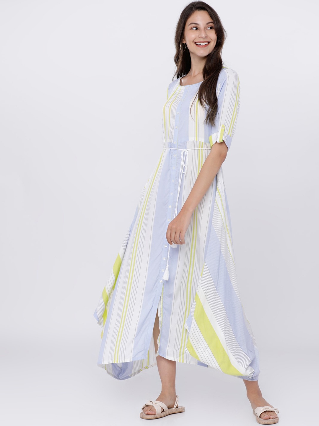 

Vishudh Women Blue & White Striped Maxi Dress