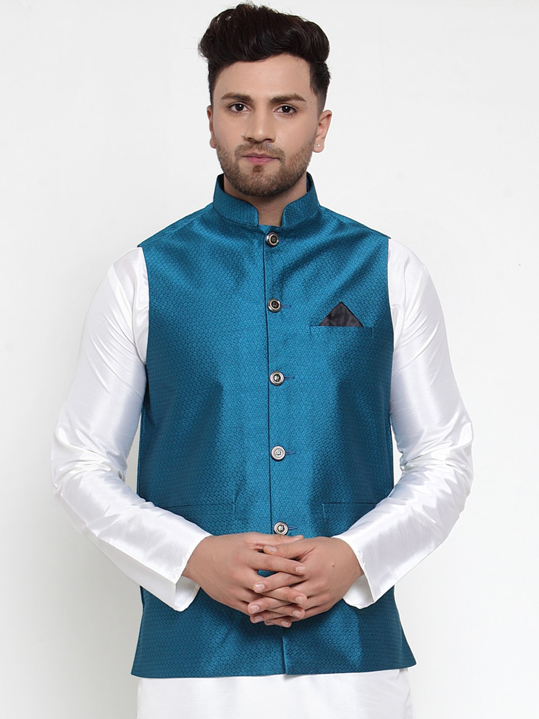 

Jompers Men Blue Woven Design Nehru Jacket