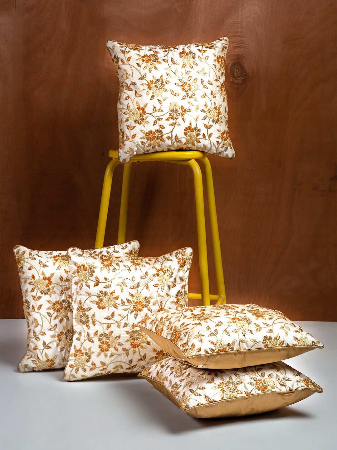 

HOSTA HOMES White & Orange Set of 5 Floral Square Cushion Covers