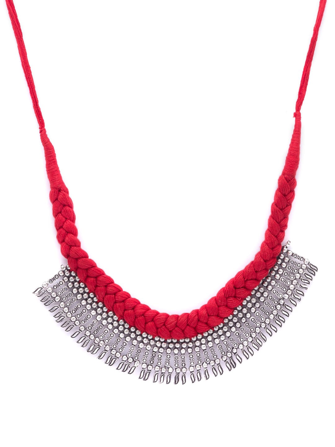 

Globus Oxidised Silver-Plated & Red Braided Necklace