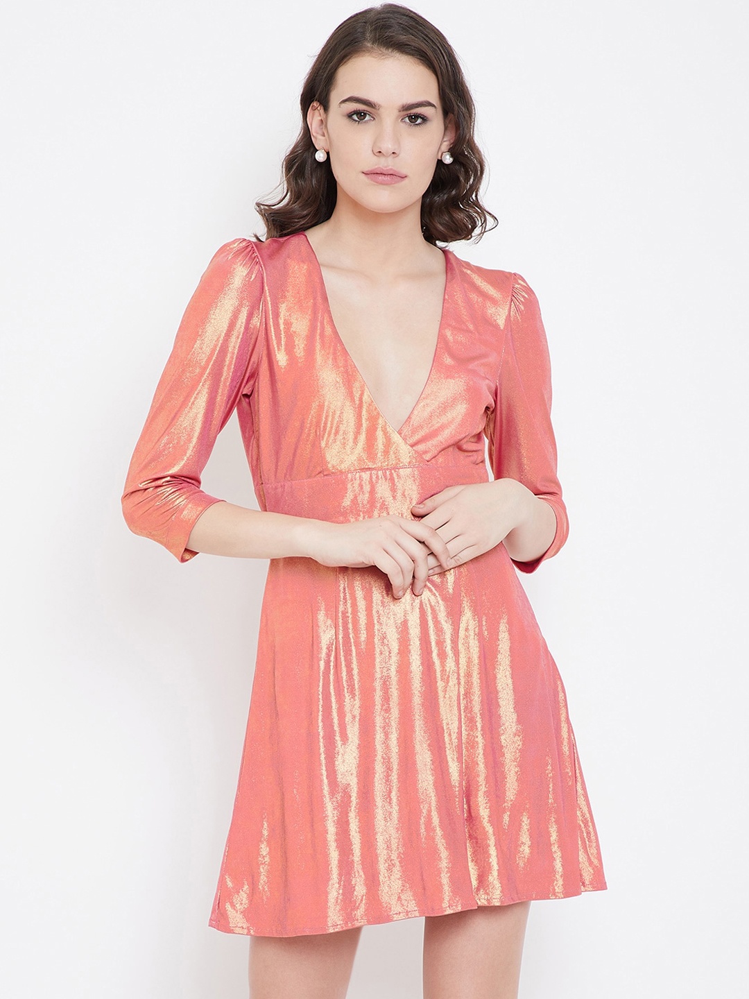 

DODO & MOA Women Pink Solid Wrap Dress