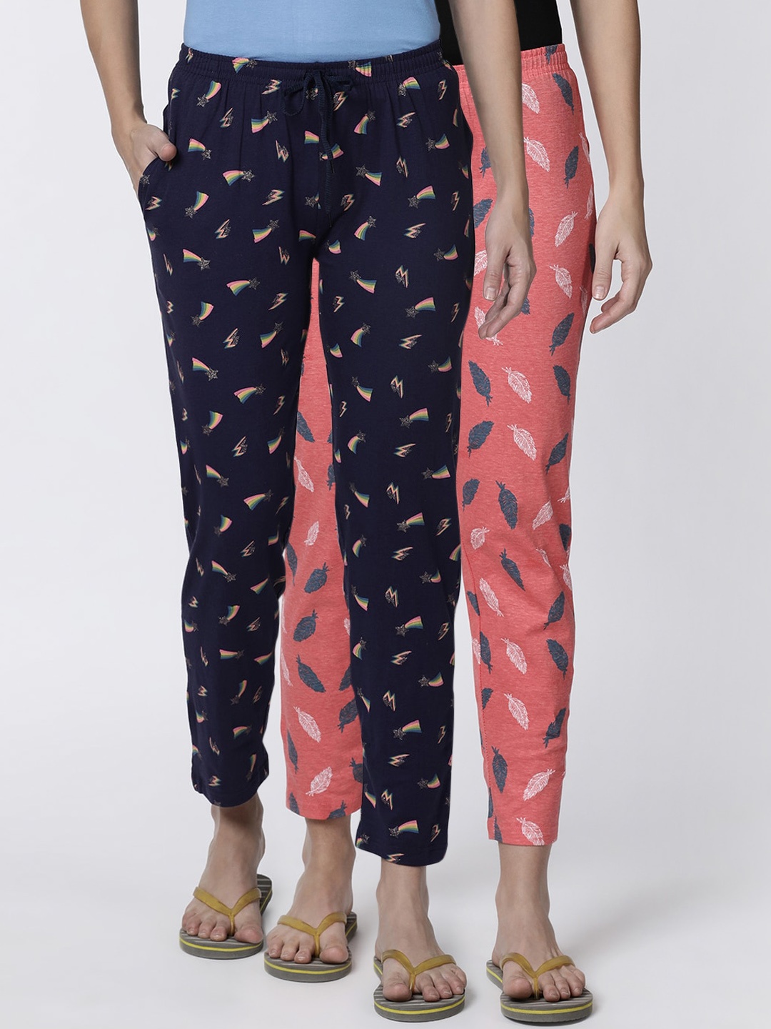 

Kryptic Women Pack of 2 Printed Pure Cotton Lounge Pants, Orange