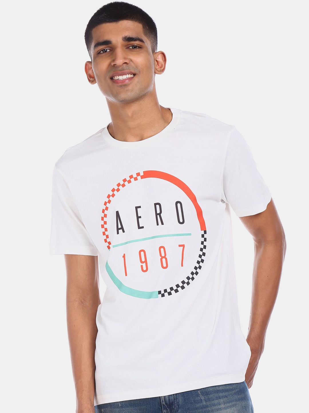 

Aeropostale Men White Printed Round Neck T-shirt