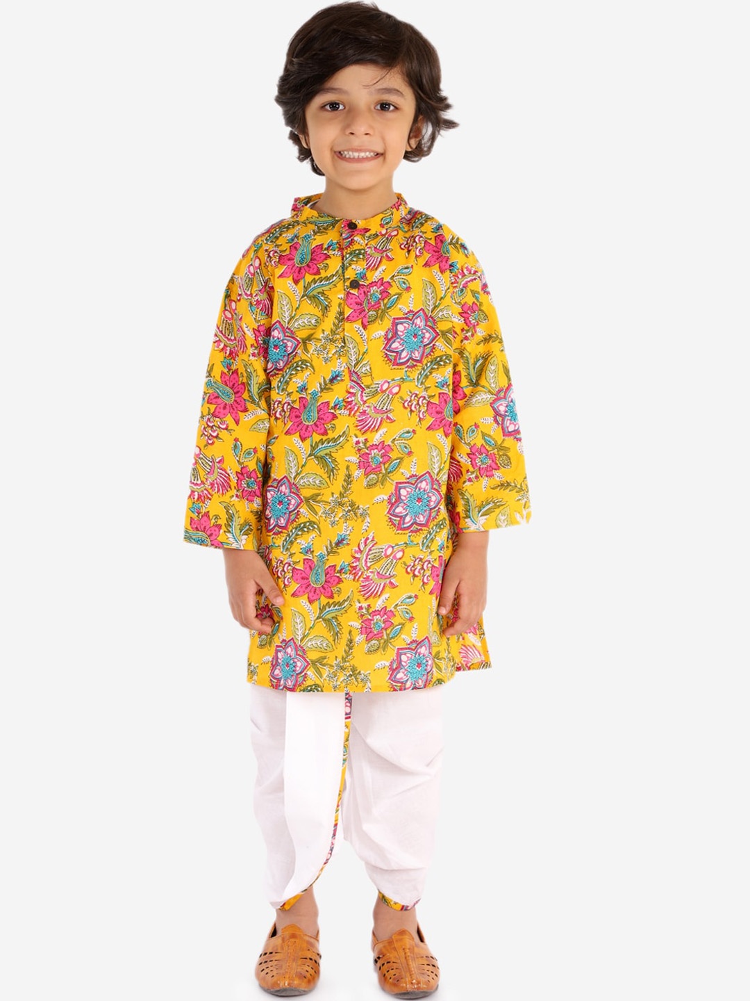 

Chipbeys Boys Yellow Printed Kurta with Dhoti Pants