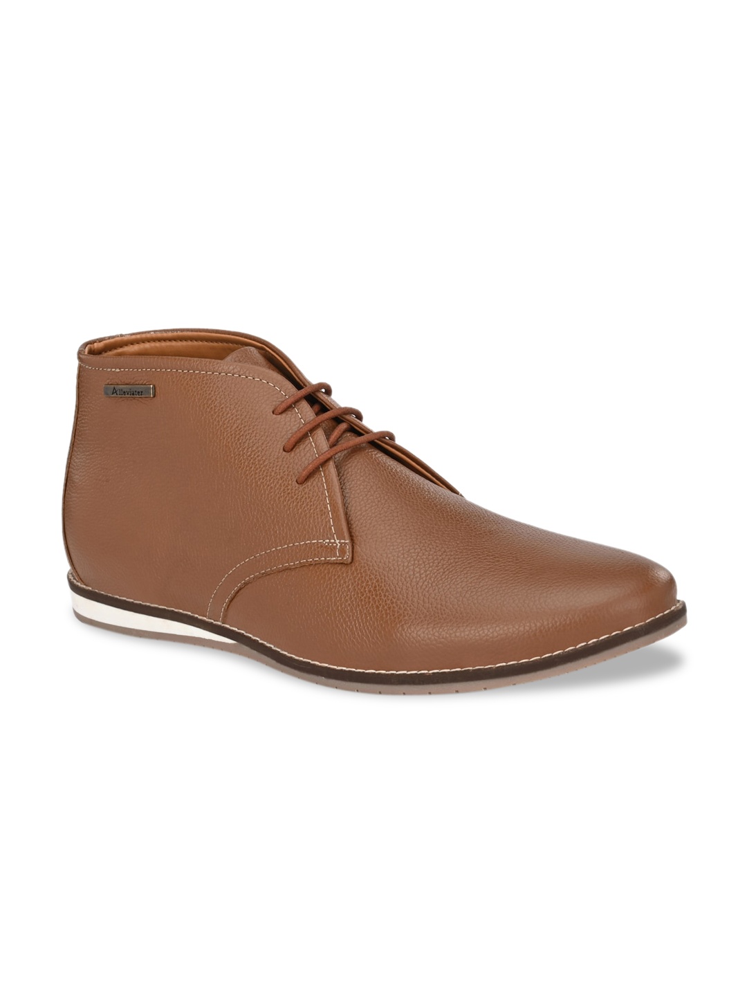 

Alleviater Men Tan Brown Solid Leather Mid-Top Derbys