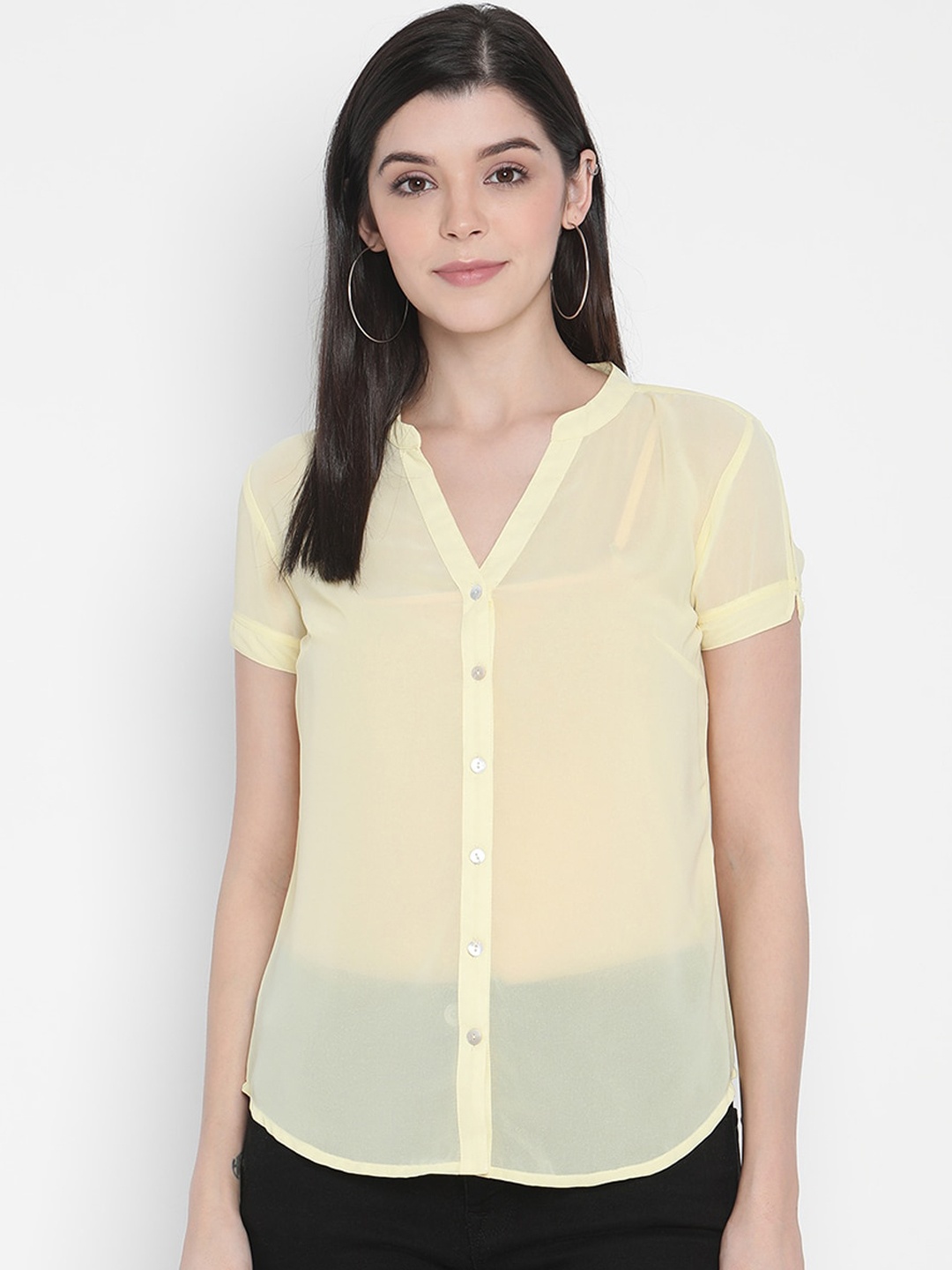 

Porsorte Women Yellow Solid Shirt Style Top