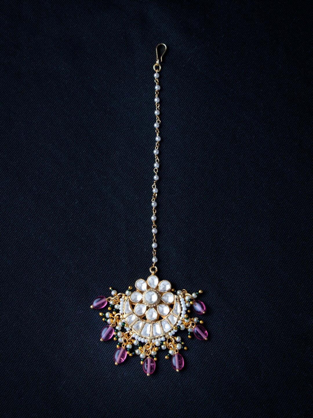 

MORKANTH JEWELLERY Gold-Plated & White Kundan Studded Maang Tikka