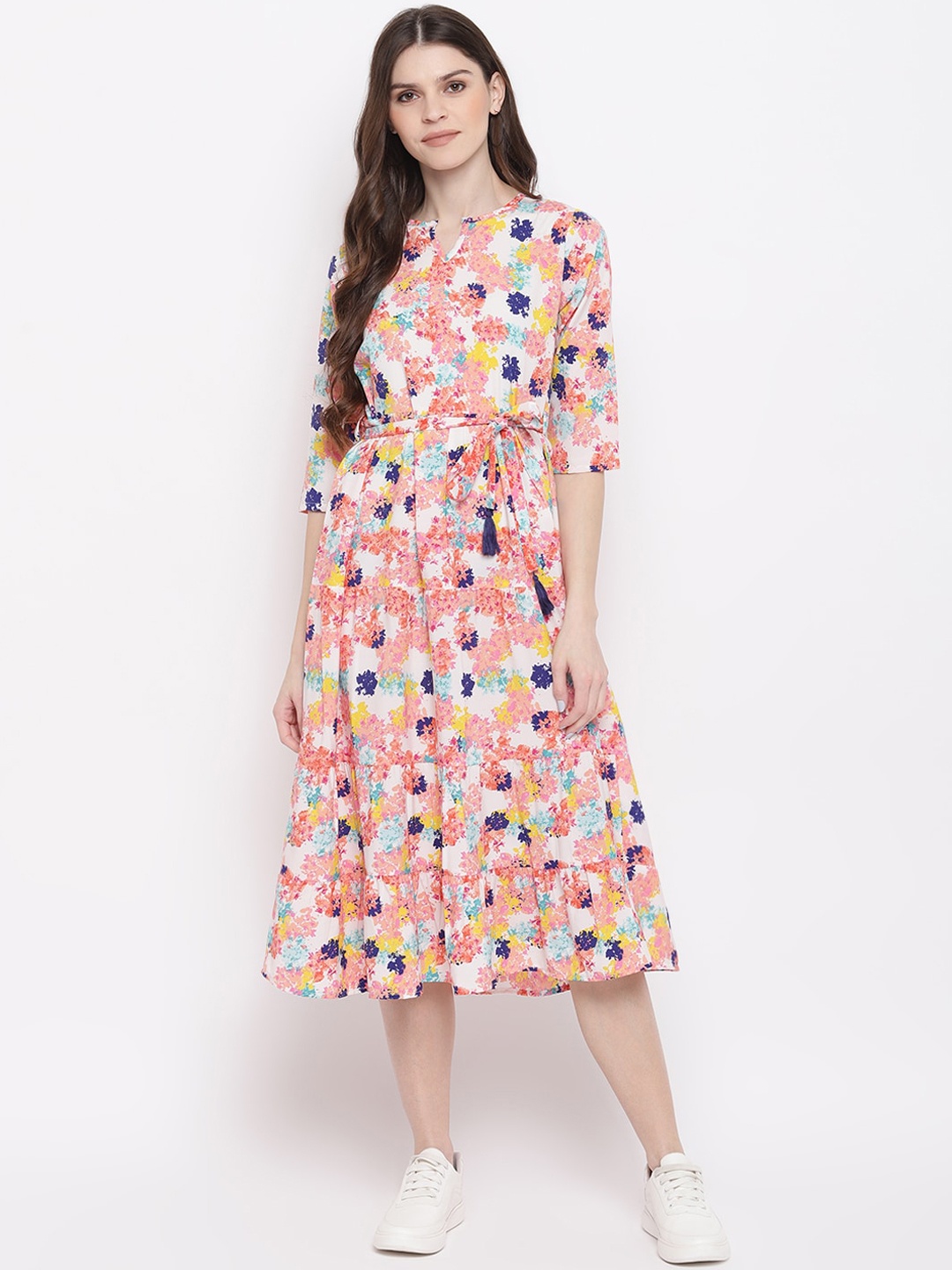 

Mayra Women Pink Printed Fit and Flare Dress