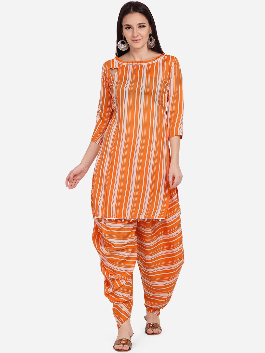 

SHAVYA Orange & White Cotton Blend Unstitched Dress Material