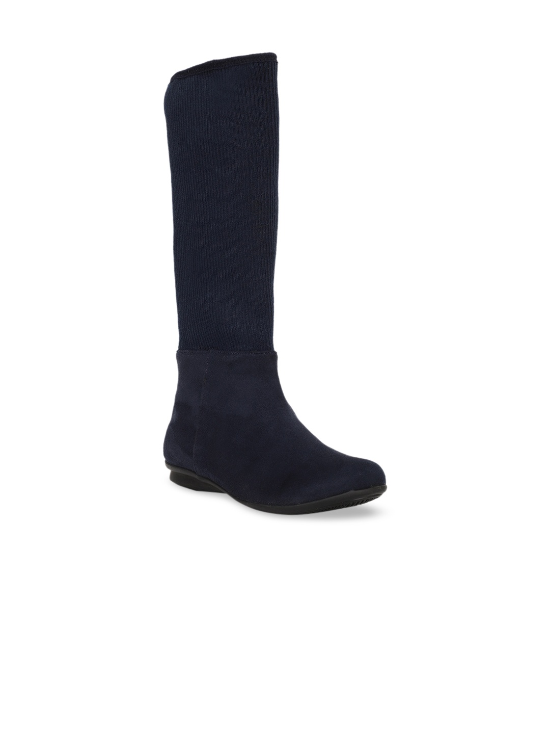 Bruno Manetti Women Navy Blue Solid Suede High-Top Flat Boots