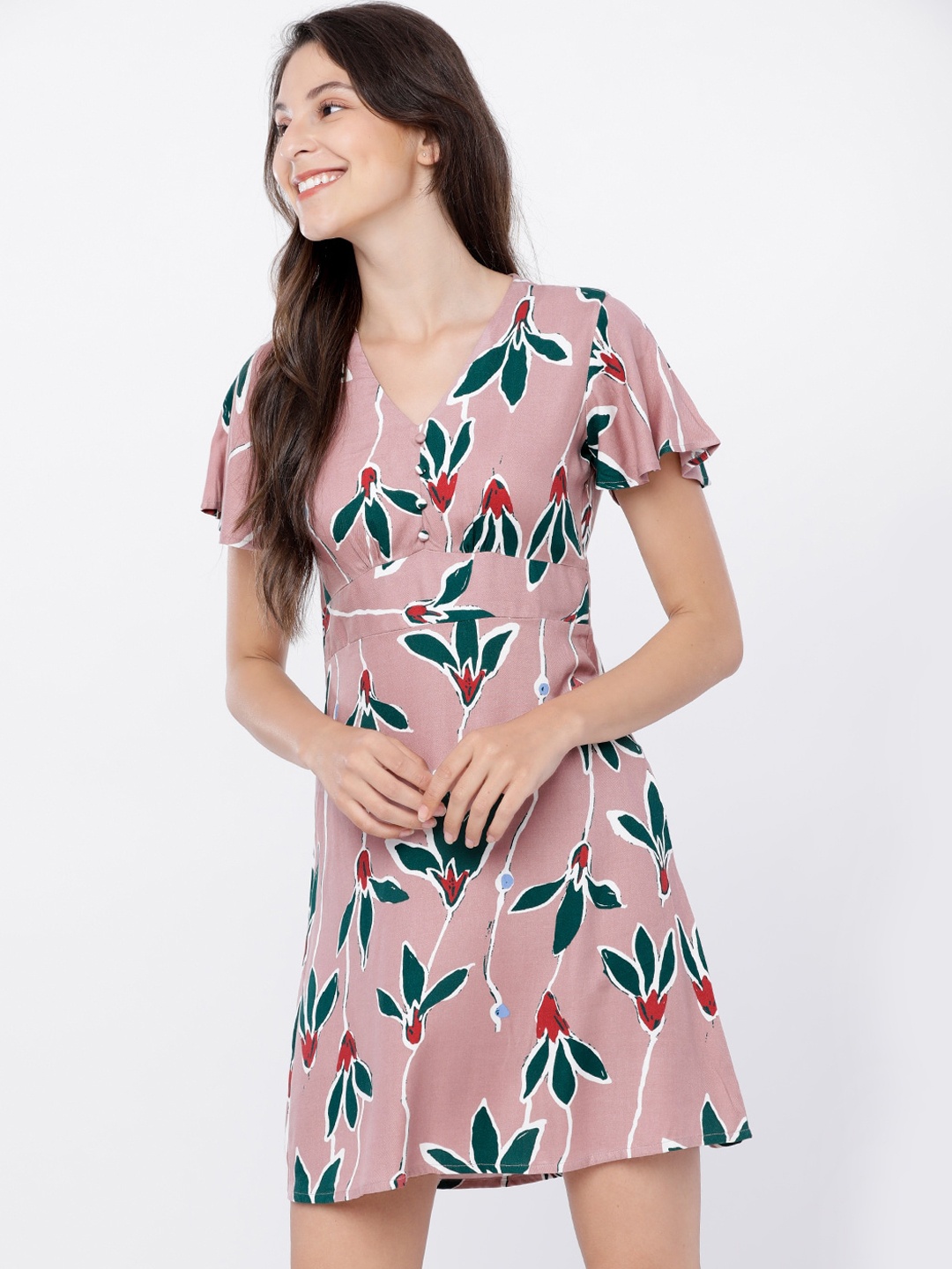 

Tokyo Talkies Women Pink Printed Empire Dress