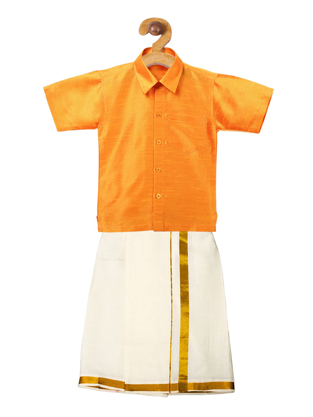 

Ridokidz Boys Mustard Yellow & Off-White Solid Shirt and Veshti