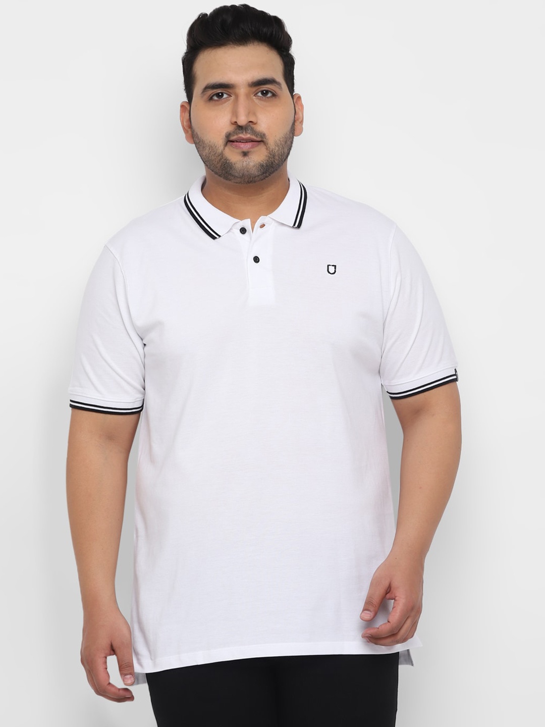 Urbano Plus Men White Solid Polo Collar T-shirt