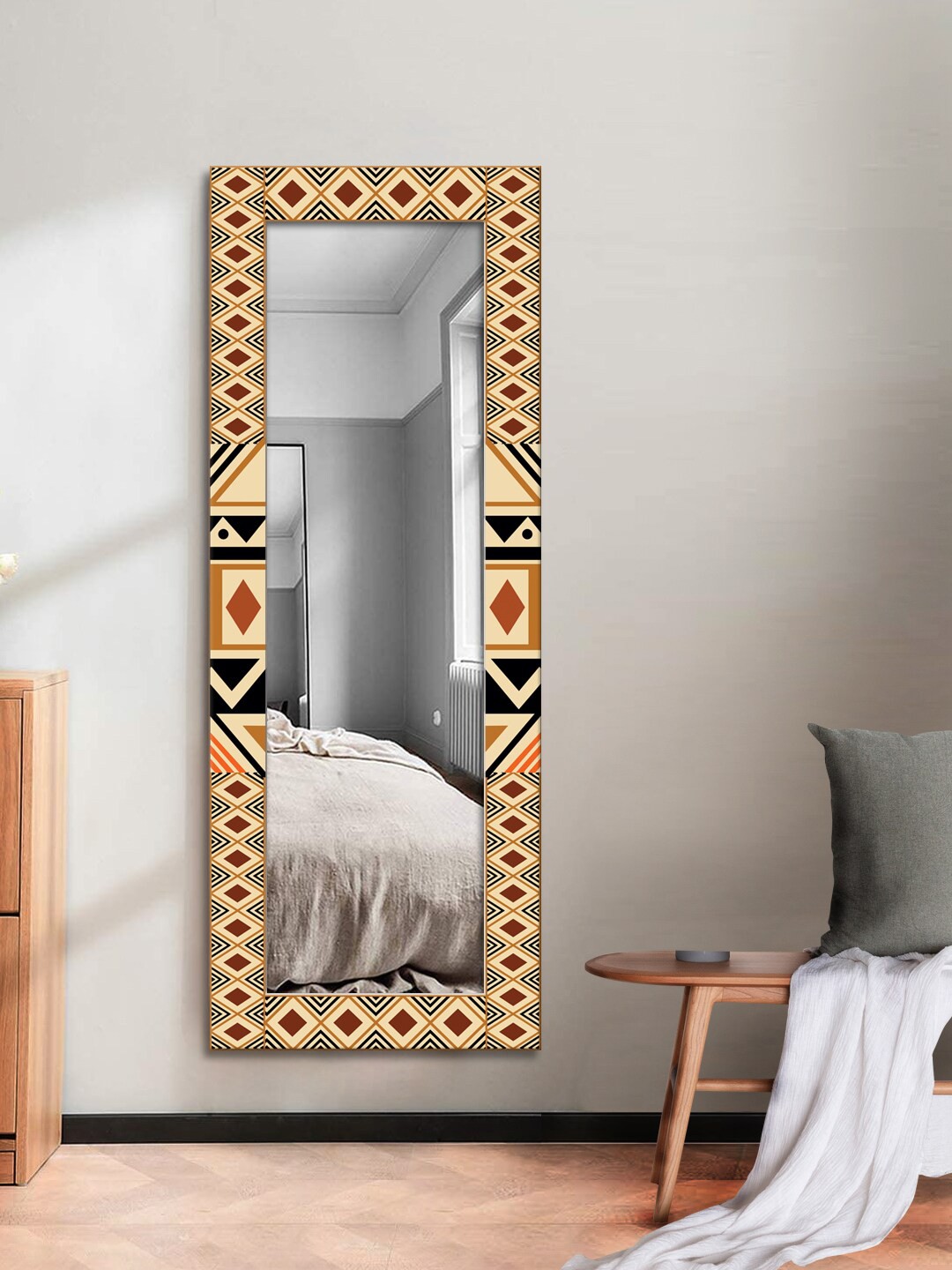 

999Store Unisex Beige & Brown Printed Wall Mirror