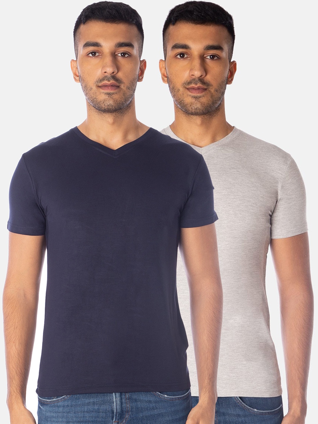 

Smugglerz Men Pack Of 2 Solid V-Neck T-shirts, Navy blue