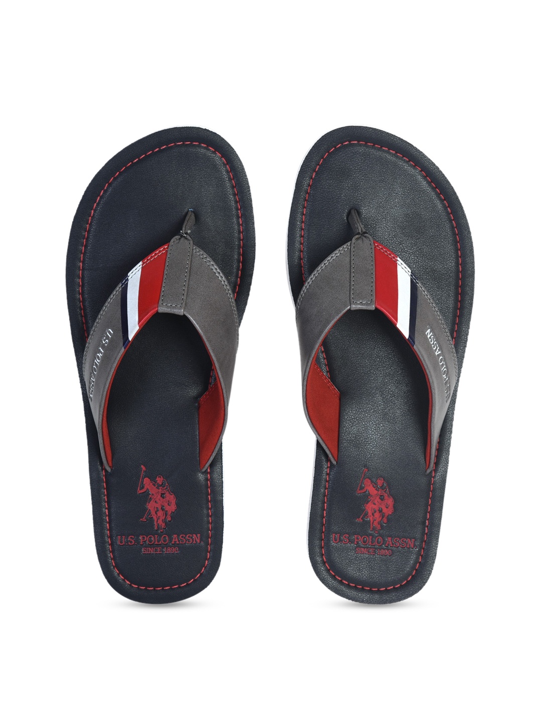 

U.S. Polo Assn. Men Grey & Red Colourblocked Thong Flip-Flops