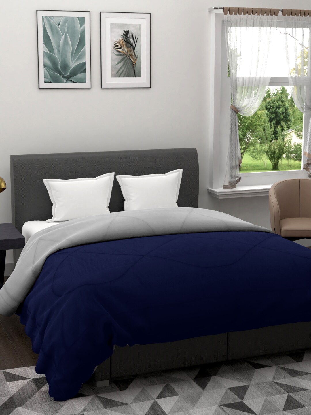 

EverHOME Navy Blue & Grey Solid Mild Winter 200 GSM Double Bed Comforter