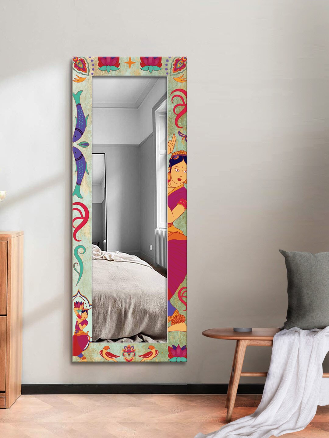 

999Store Red & Blue Printed Traditional Dance Patten Wall Art Mirror