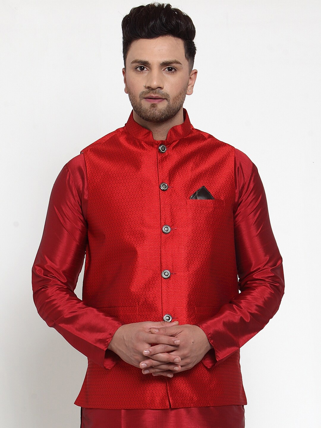 

Jompers Men Maroon Woven Design Nehru Jacket