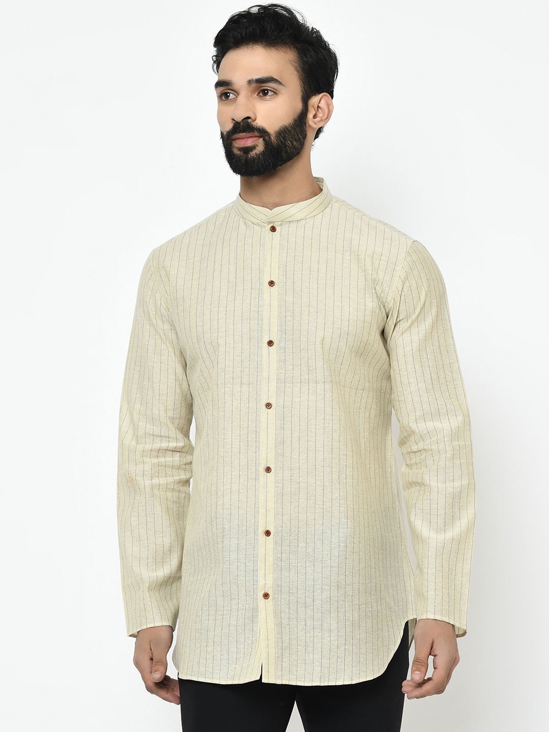

KISAH Men Woven Design A Line Short Kurta, Off white