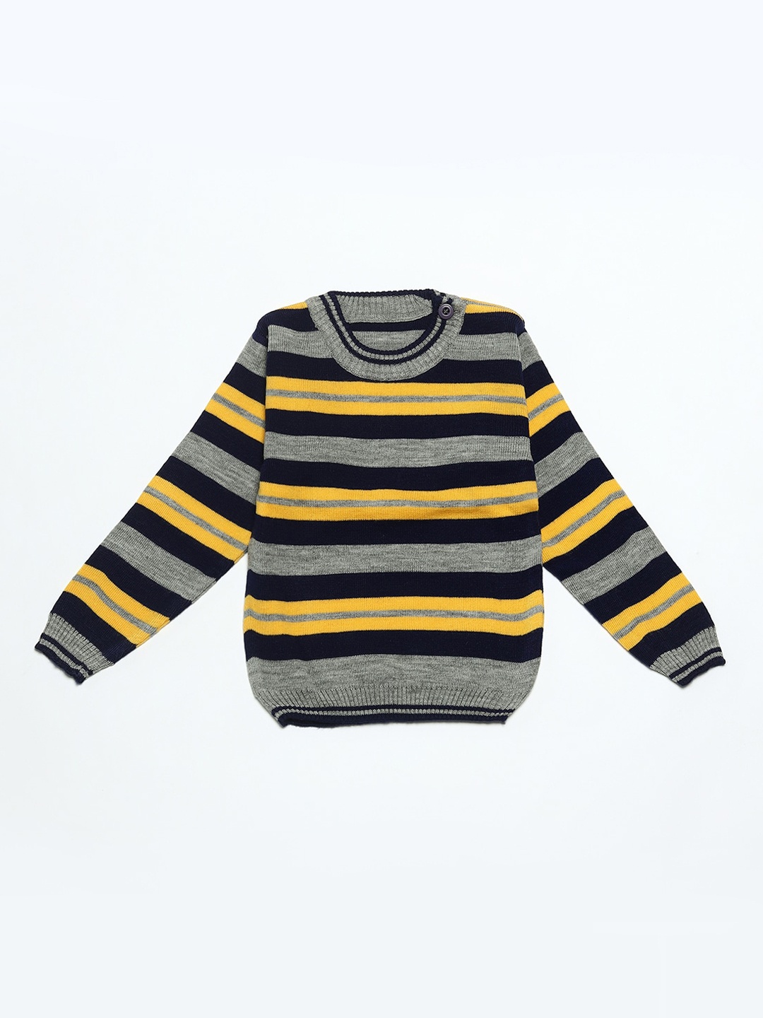 

FABNEST Unisex Kids Yellow & Grey Striped Acrylic Pullover sweater