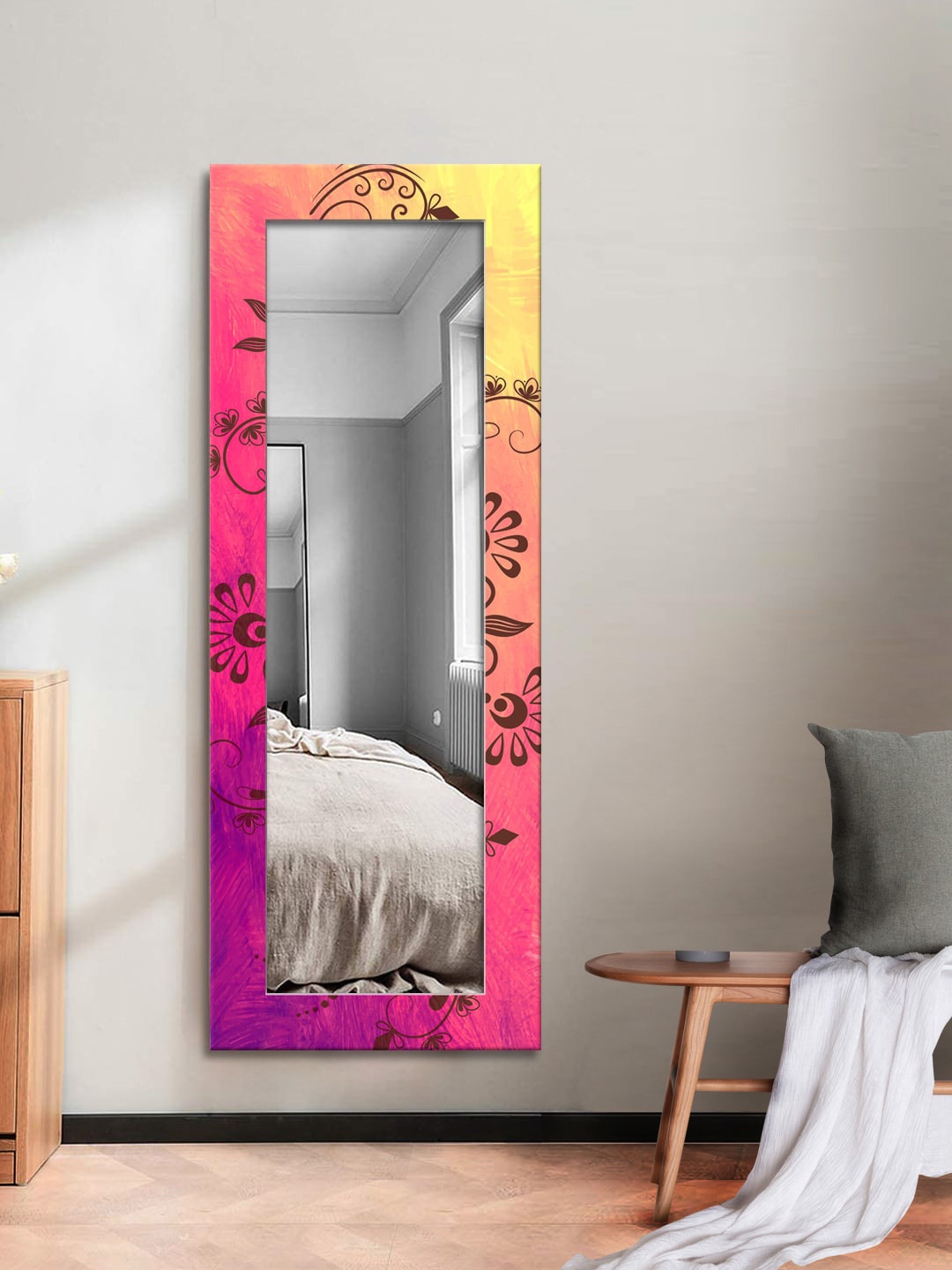 

999Store Pink & Brown Flower Wall Art Mirror