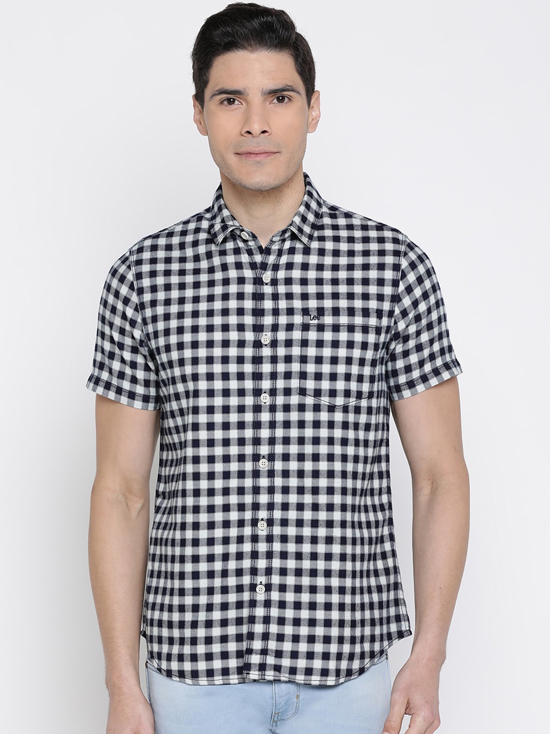 

Lee Men Navy Blue Slim Fit Checked Casual Shirt
