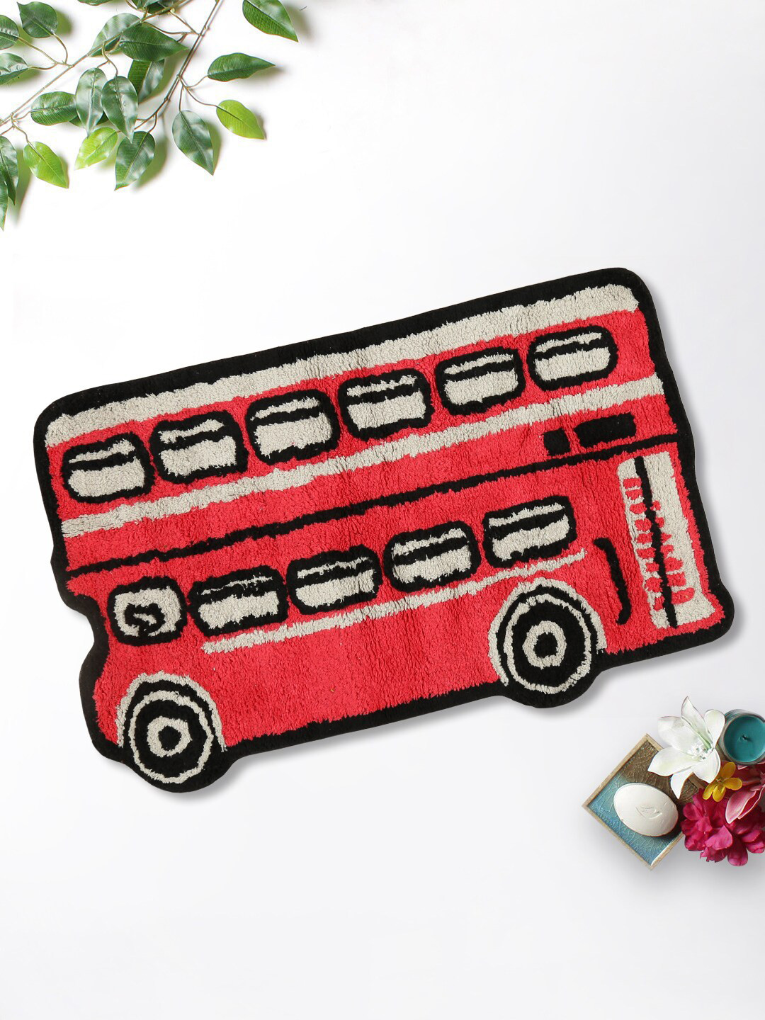 

India Circus by Krsnaa Mehta Red Double Decker Shaped Bath Mat