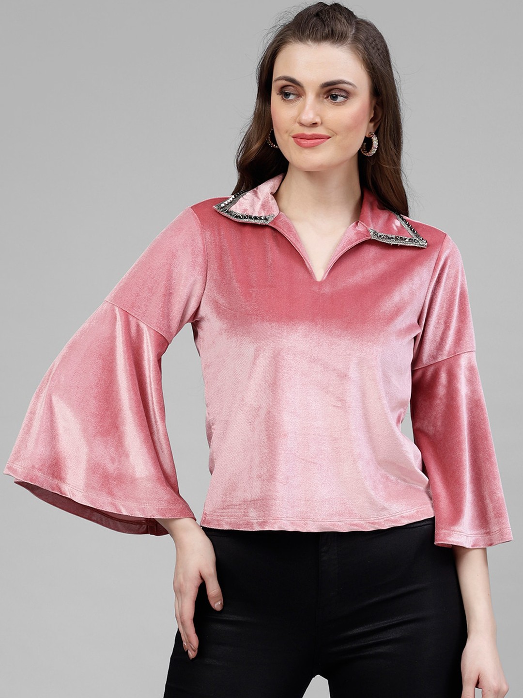 

KASSUALLY Women Pink Solid Shirt Style Top