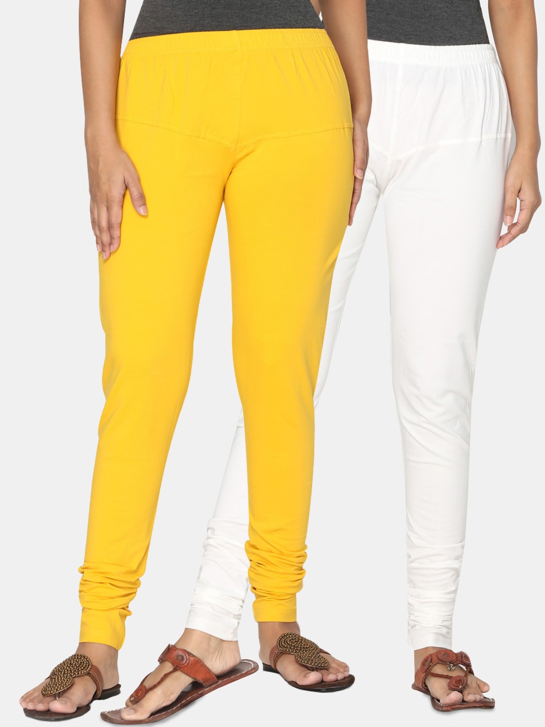 

TSG Bliss Women Pack Of 2 Solid Churidar-Length Leggings, Off white