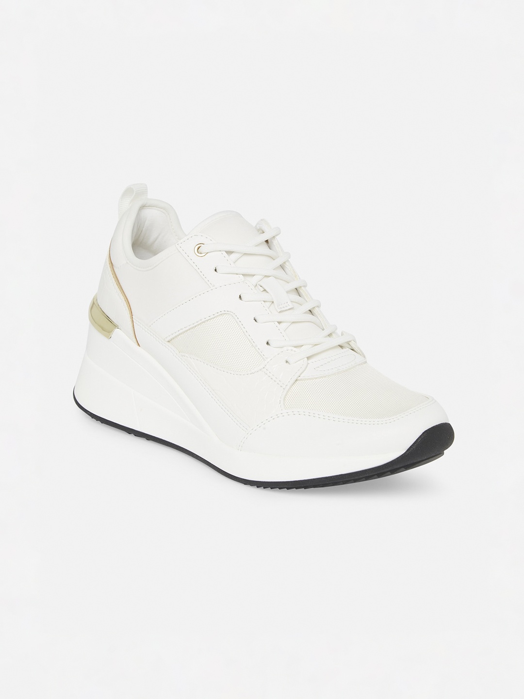 

ALDO Women White Solid Textile Mid-Top Sneakers